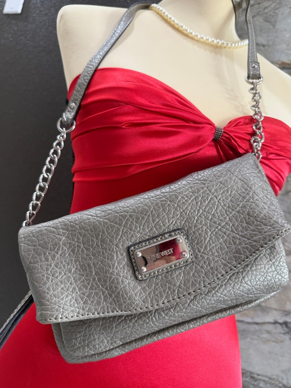 Nine West Metallic Silver Chain-Shoulder Crossbody